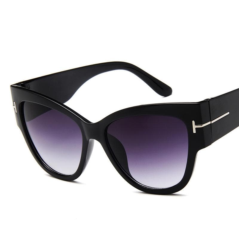 New Creative Sunglasses Retro Fashion Men Large Frame Women's T-shaped Dark Glasses  Well Made Bright black double grey