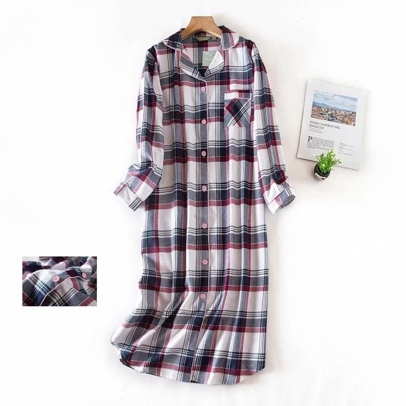Plus Size Women's Pajamas Plaid Design Mid Length Shirt Nightgown Women's Underwear Clothes M