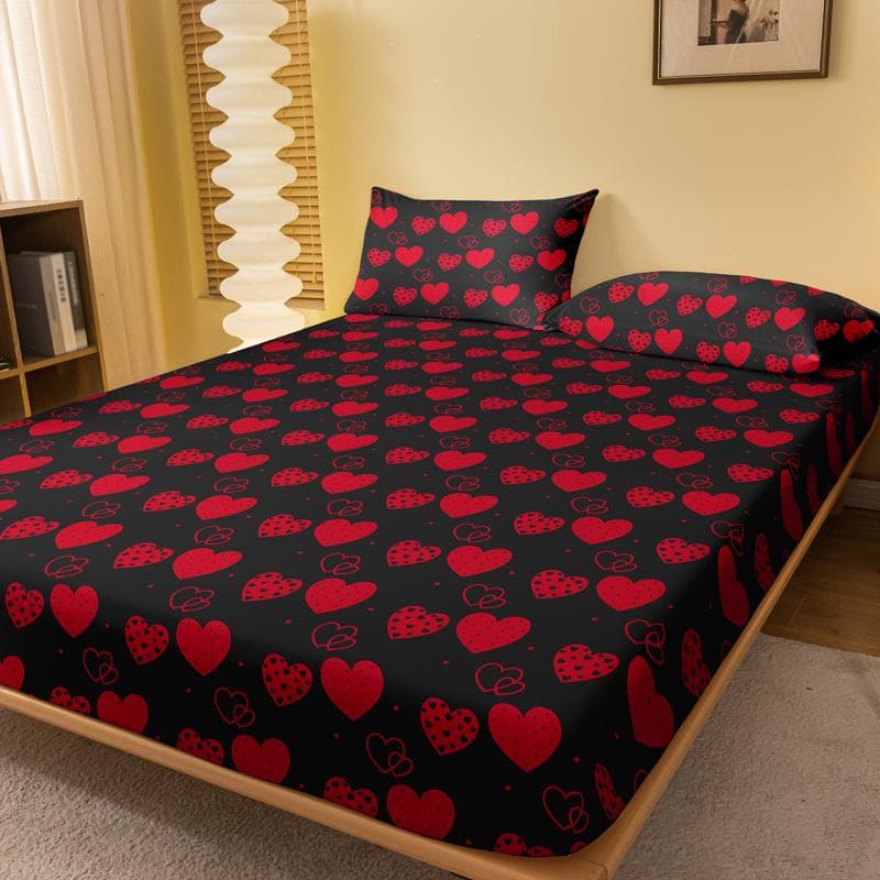 1 Simple Modern Heart-Shaped Printed Matte Fitted Sheet, Bedroom Printed Bed Cover, Bedding (Excluding Pillowcases) 71x132cm