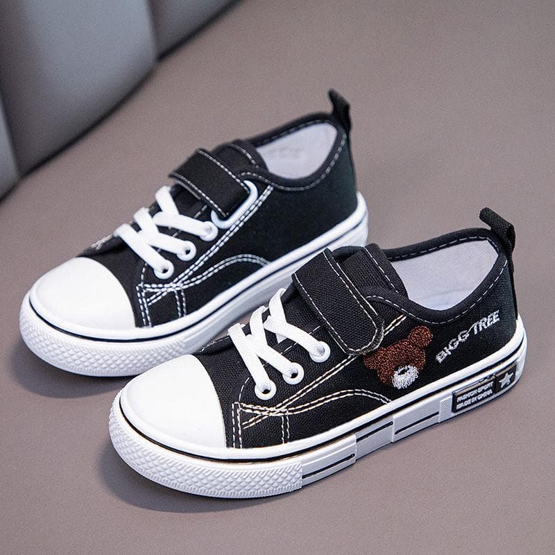 Spring Low Top Soft Sole Baby Casual Sneakers Children Boys and Girls Cartoon Embroidered Breathable Canvas Shoes 27 black