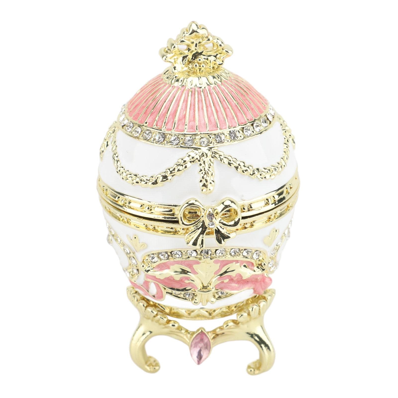 Egg Style Trinket Box Enameled Hinged Jewelry Organizer Ring Earrings Jewelry Box Collectible