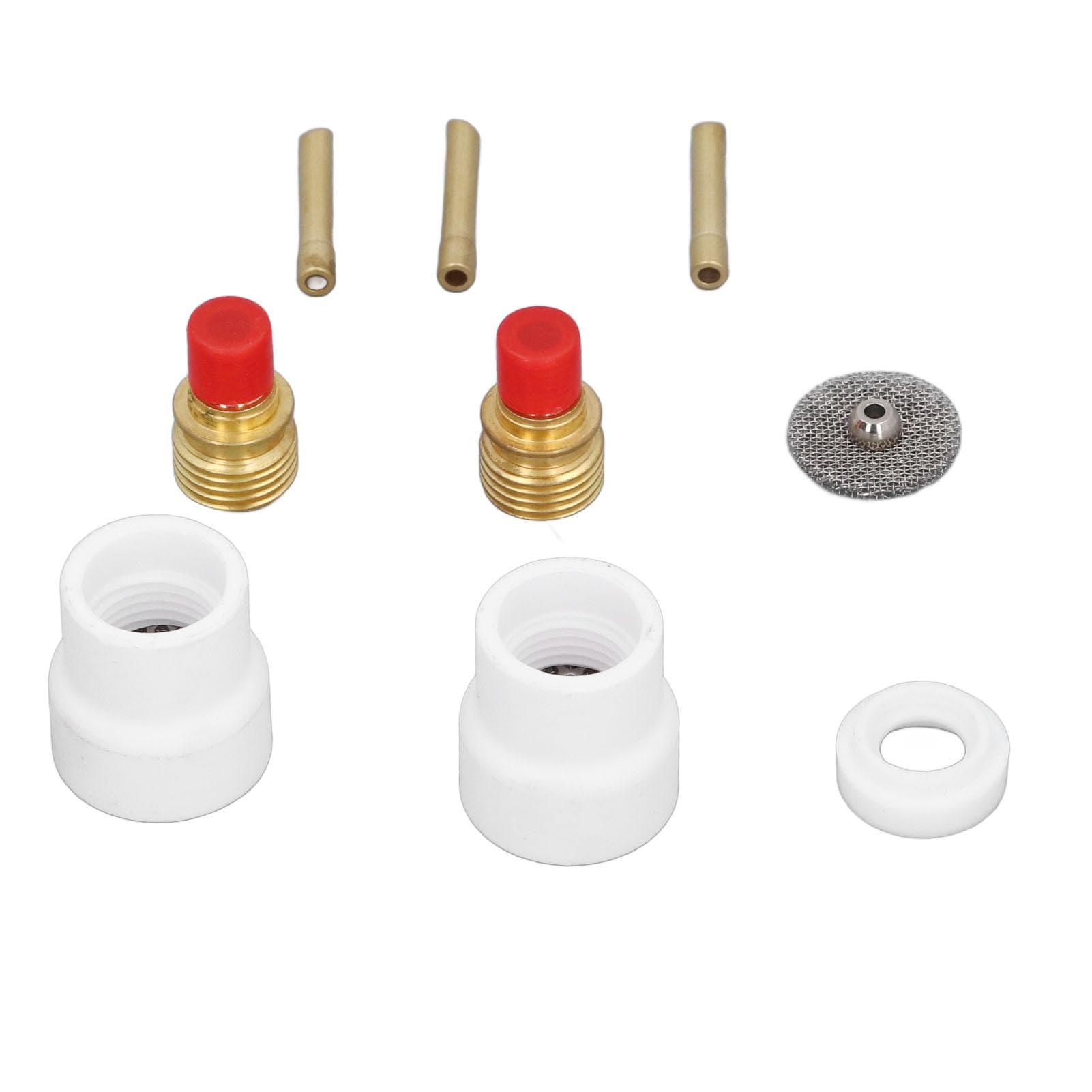 12 Pcs Set TIG Gas Lens Kit Ceramic Nozzle Short Bevel Electrode Holder Mesh Connector PTFE Front
