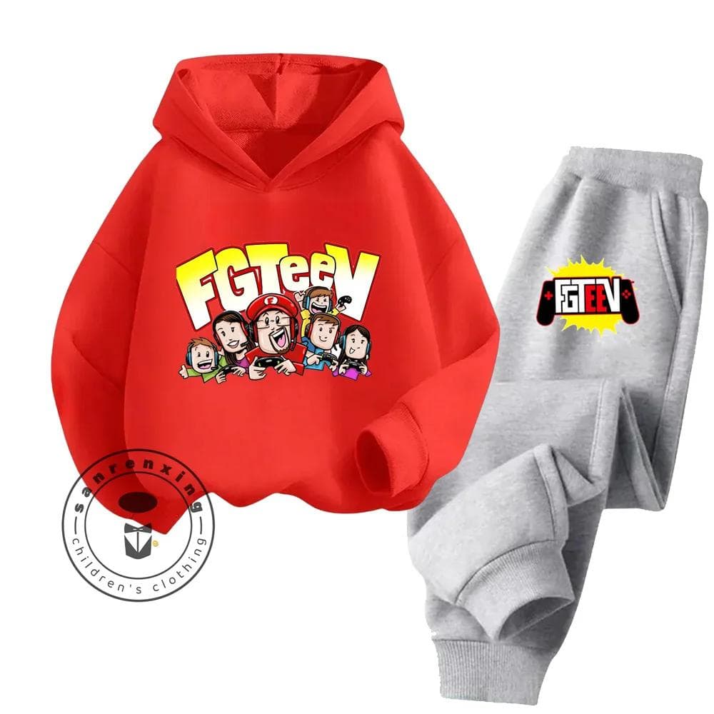 FGTeeV Cartoon Loungewear Ideal for Lazy Weekends Indoors Children's Creative Design Cartoon Printing Pure Cotton Hoodie Set 160