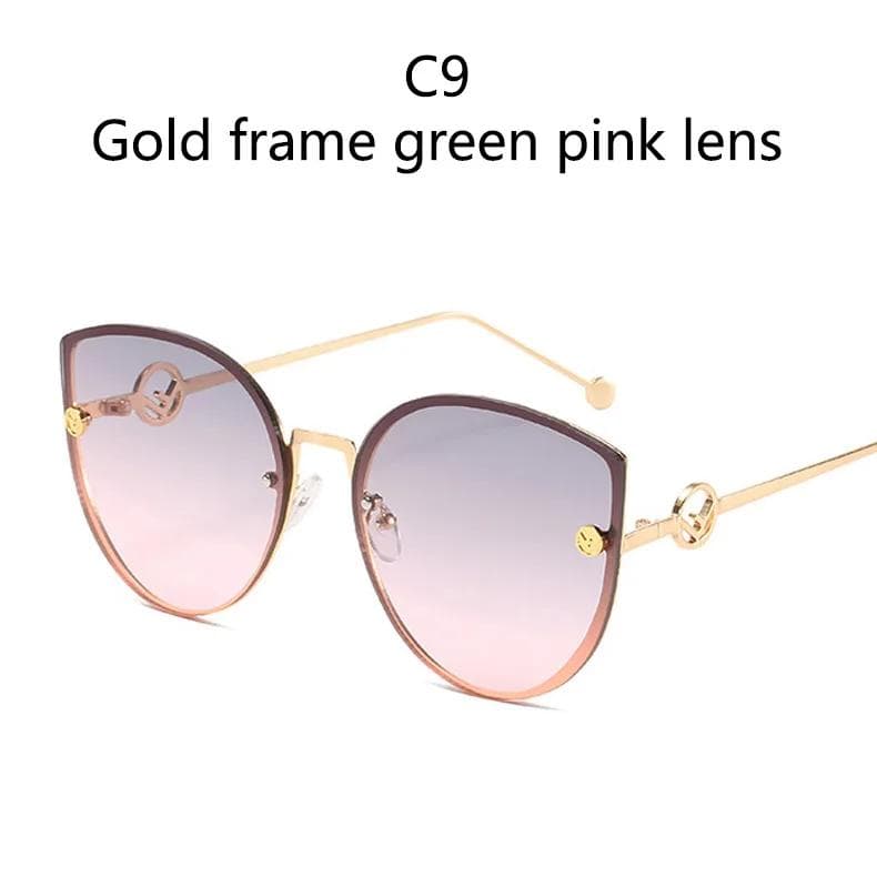 Classic Cat Eye Alloy Sunglasses Women Vintage Big Frame Designer Metal Sun Glasses Female Fashion Oculos Feminino SHOW AS PICTURE