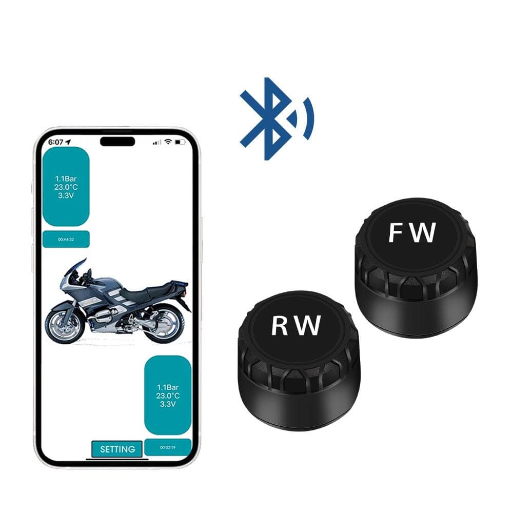 Motorcycle TPMS Bluetooth5.0 Wireless Tire Pressure Monitoring System IP67 Waterproof with 2 External Sensor Support Android/IOS S1