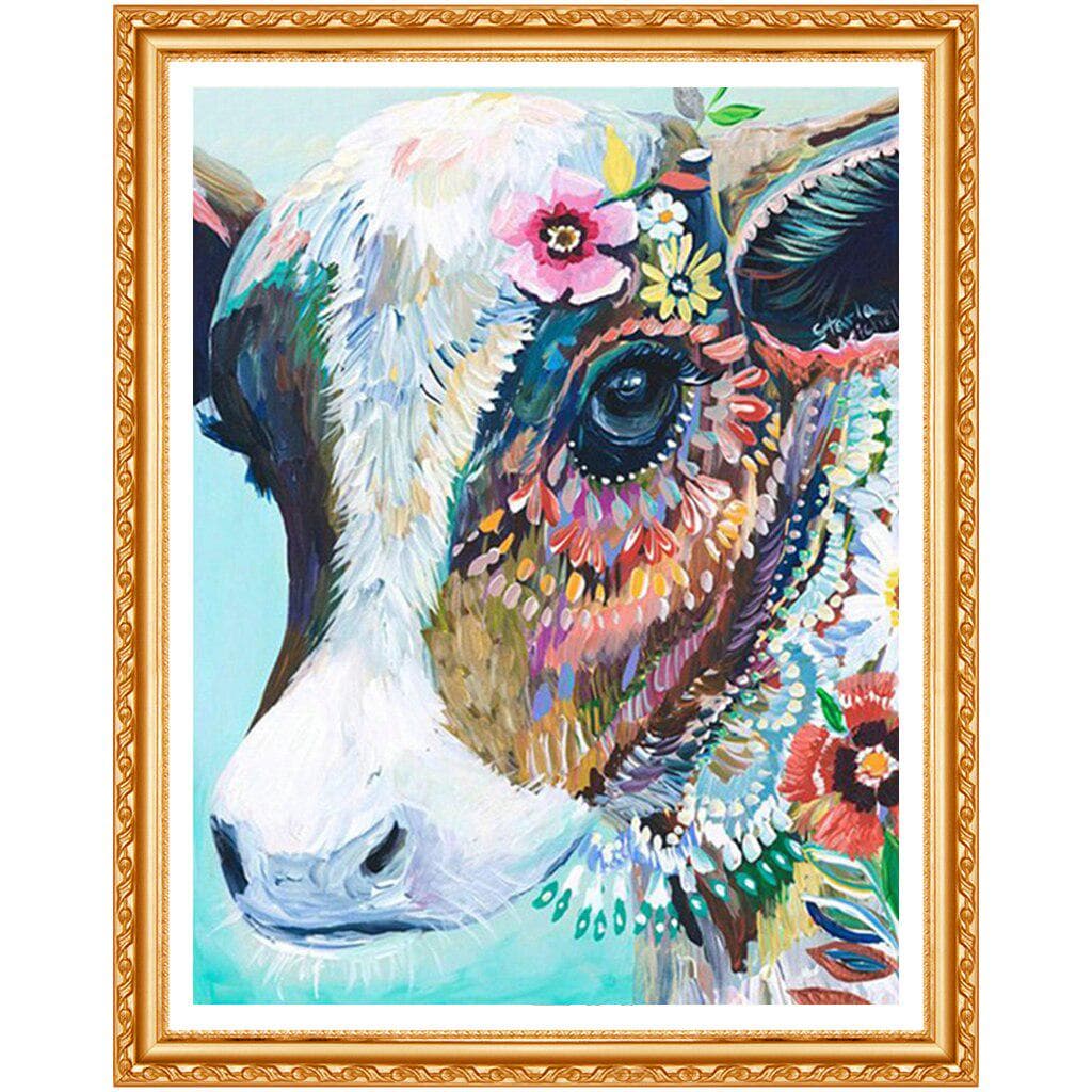 5D DIY Diamond Painting Colorful Cow Animal Embroidery Full Round Diamond Cross Stitch 20X30CM