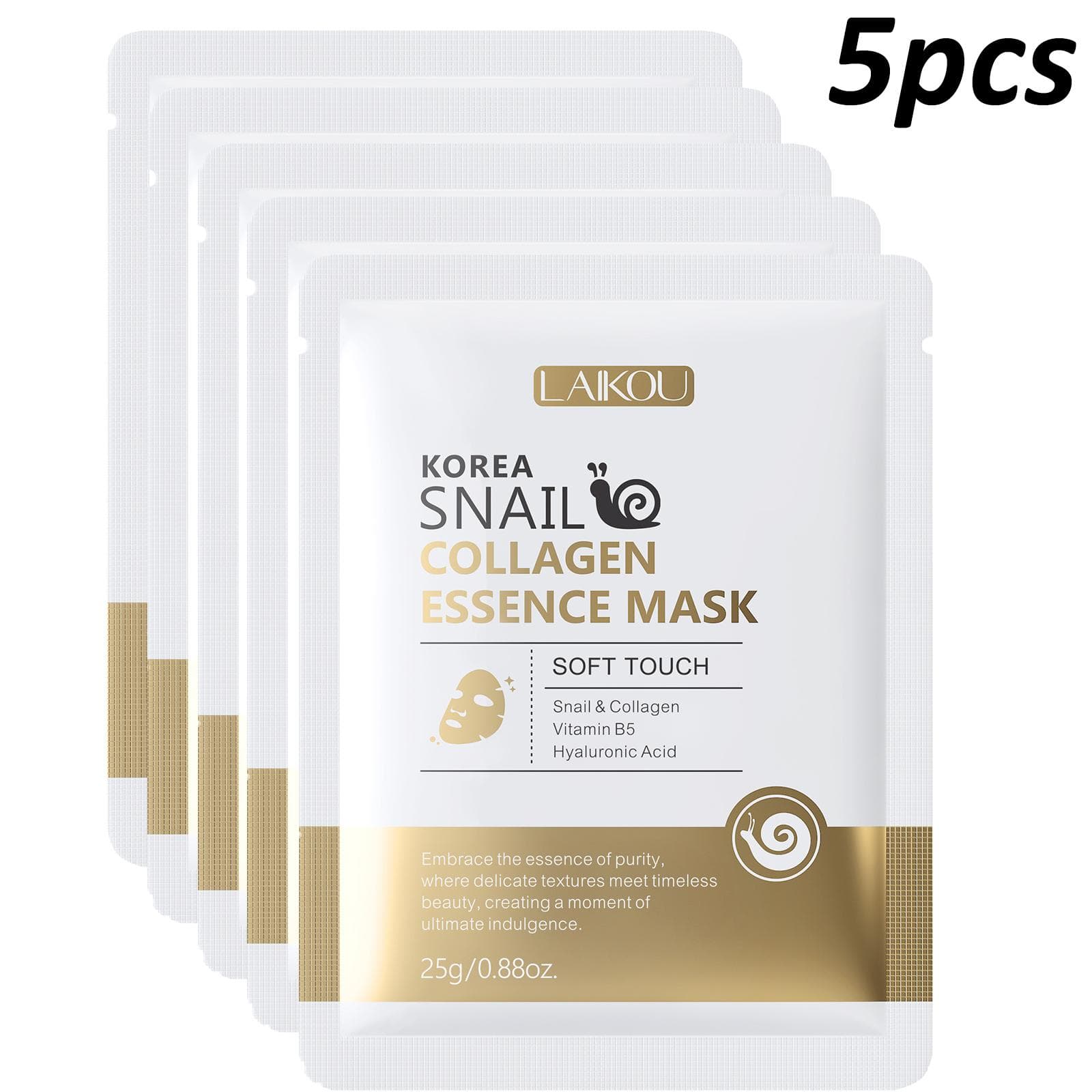 1/5/10pcs LAIGKU SNAIL COLLAGEN ESSENCE MASK - Deep Moisturizing & Nourishing, Hypoallergenic, Formaldehyde-Free, Whitening and Anti-wrinkle Mask 5pcs