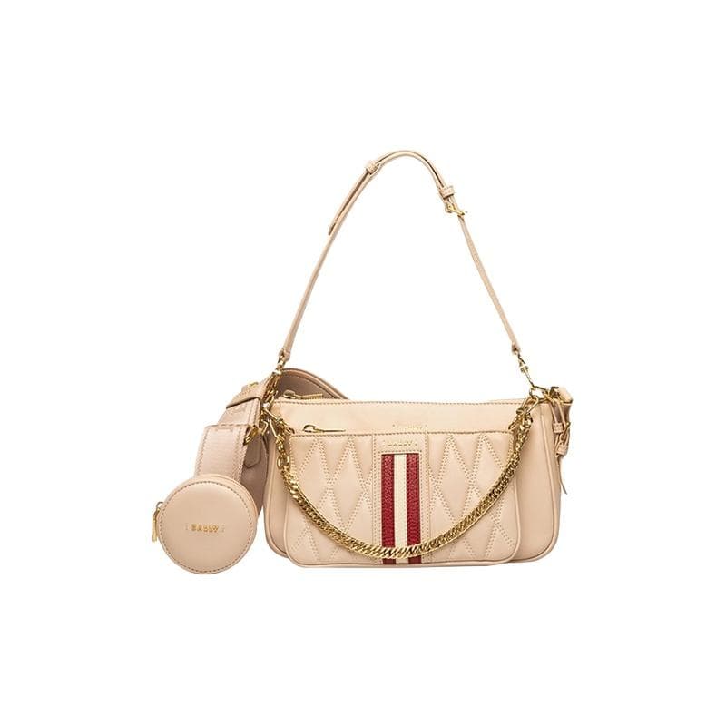 Bally Three-In-One Ginger Pattern Stitching Striped Leather Underarm Crossbody Shoulder Bag Women bags Beige 6236882 Basic Set (Bag+Dust Bag)