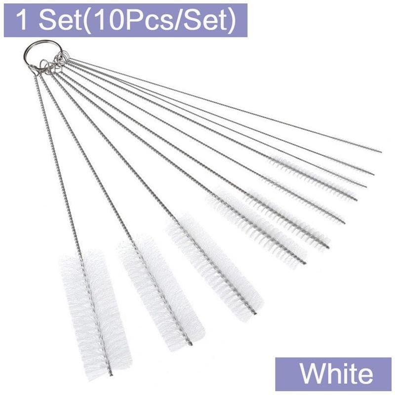 10pcs/set Different Size Nylon Straw Cleaning Brush Kit Pipe Cleaner Stainless Steel Long Handle Cleaning Bottle Brush Cleaning Tool (1/2 Set) white