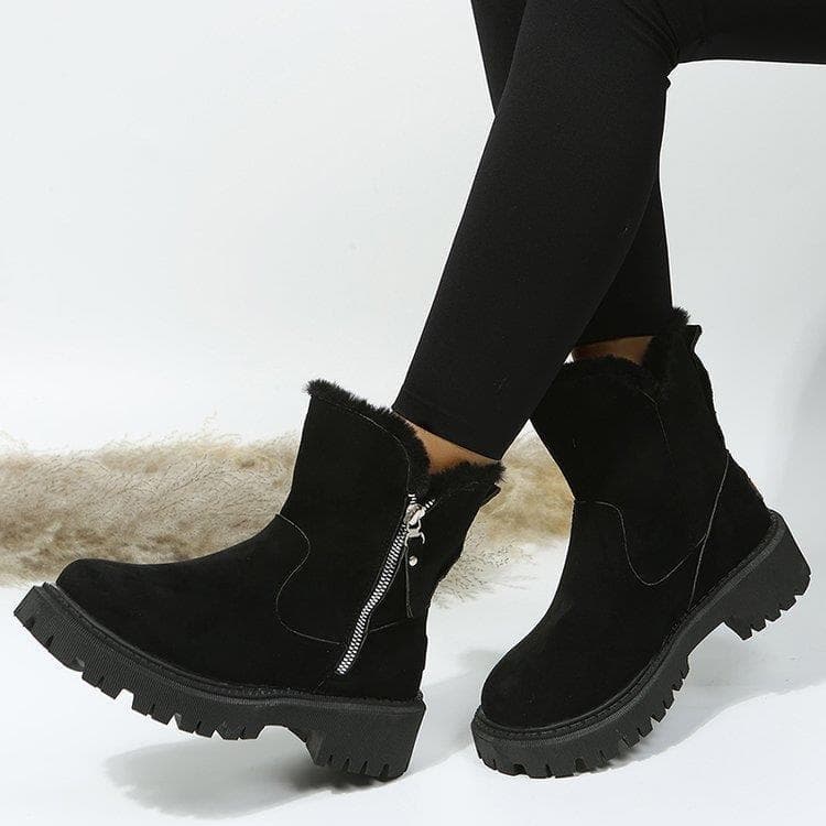 Winter Plush Women's Warm Boots Suede Fashiona Platform 35 black