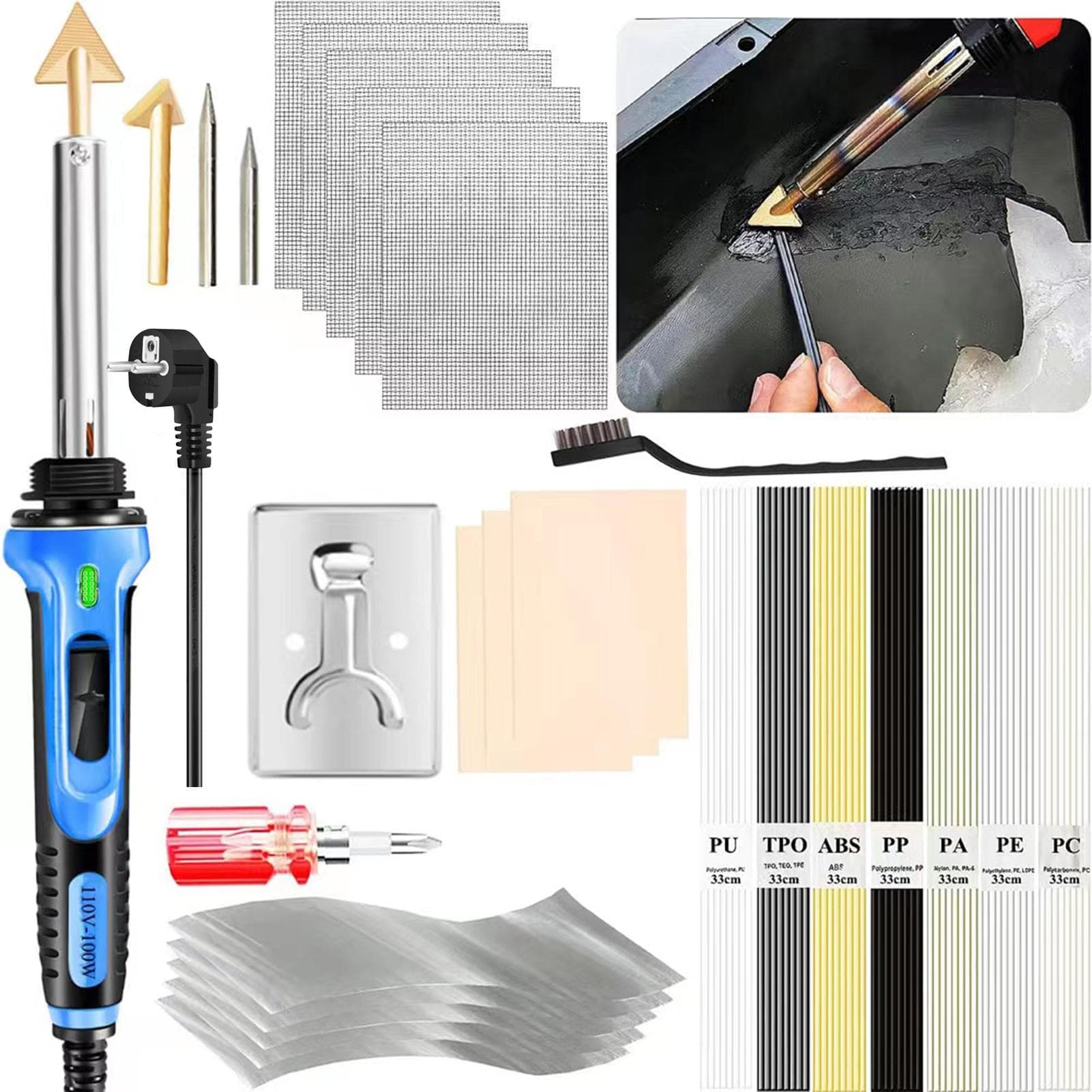 100W Plastic Welding kit,2-in-1 Plastic Welder & Soldering Iron Gun, 3-Speed Temperature Control