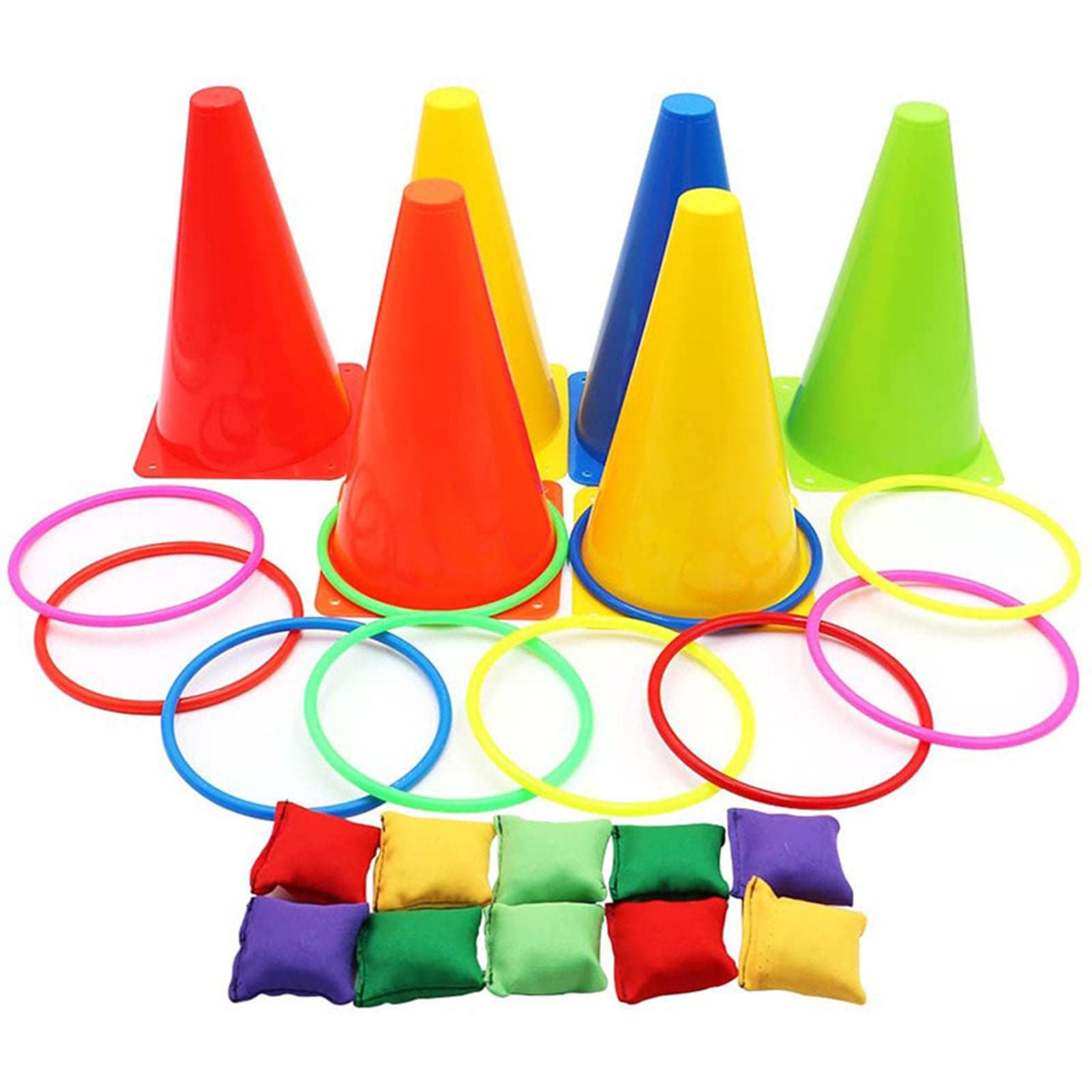 Carnival Games Set Propylene with Mesh Bag Traffic Cone Throwing Rings Set for Outdoor Sports
