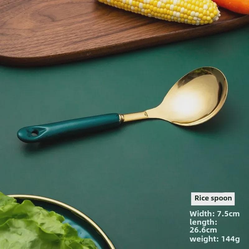 Nordic Stainless Steel Kitchen Utensil Set with Ceramic Handles - 7 Piece Spatula and Spoon Set
