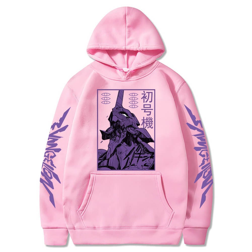 Men Hoodies Anime Evangelion Graphic EVA-00 PROTO TYPE Unisex Oversize Long Sleeve Pullover Sweatshirts Harajuku Streetwear Tops XXL pink