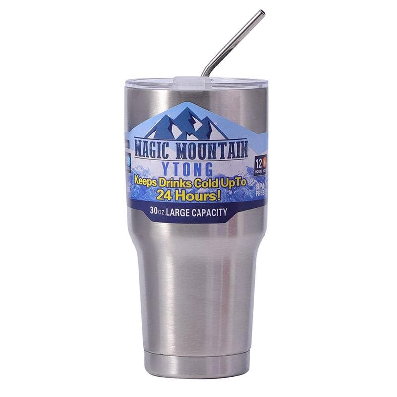 Magic Stainless Steel Freeze Thermos Cup with Straw Ice Coffee Drink Vacuum Insulated Bottle Car Travel Outdoor Mountain Cup 900ml
