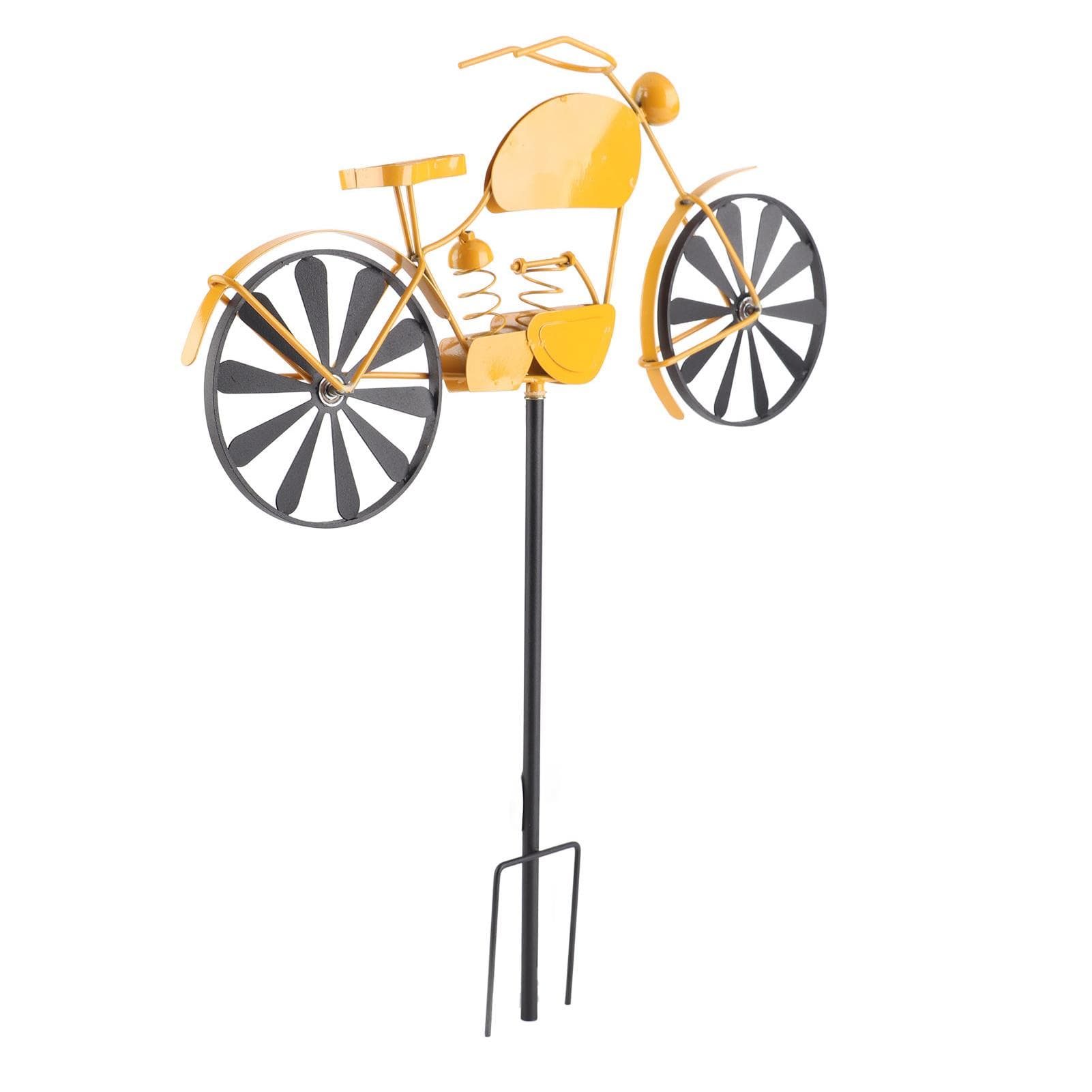 Motorcycle Wind Spinners Motorcycle Garden Spinner Vintage Style Stake Decoration Rustic Yellow