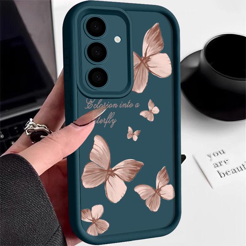 For Samsung S25 S24 S26 S22 Ultra Plus S23 S21 S20 Fe A55 A54 A53 A52 A35 A15 5g A17 A37 A57 Butterfly Patterned Shockproof Silicone Soft Case Cover Samsung A36 blue