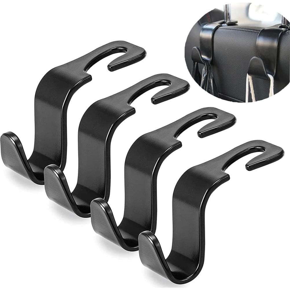 4Pcs Car Seat Headrest Hooks Back Seat Hanger Storage Organizer for Handbag Purse Coat Clothes black