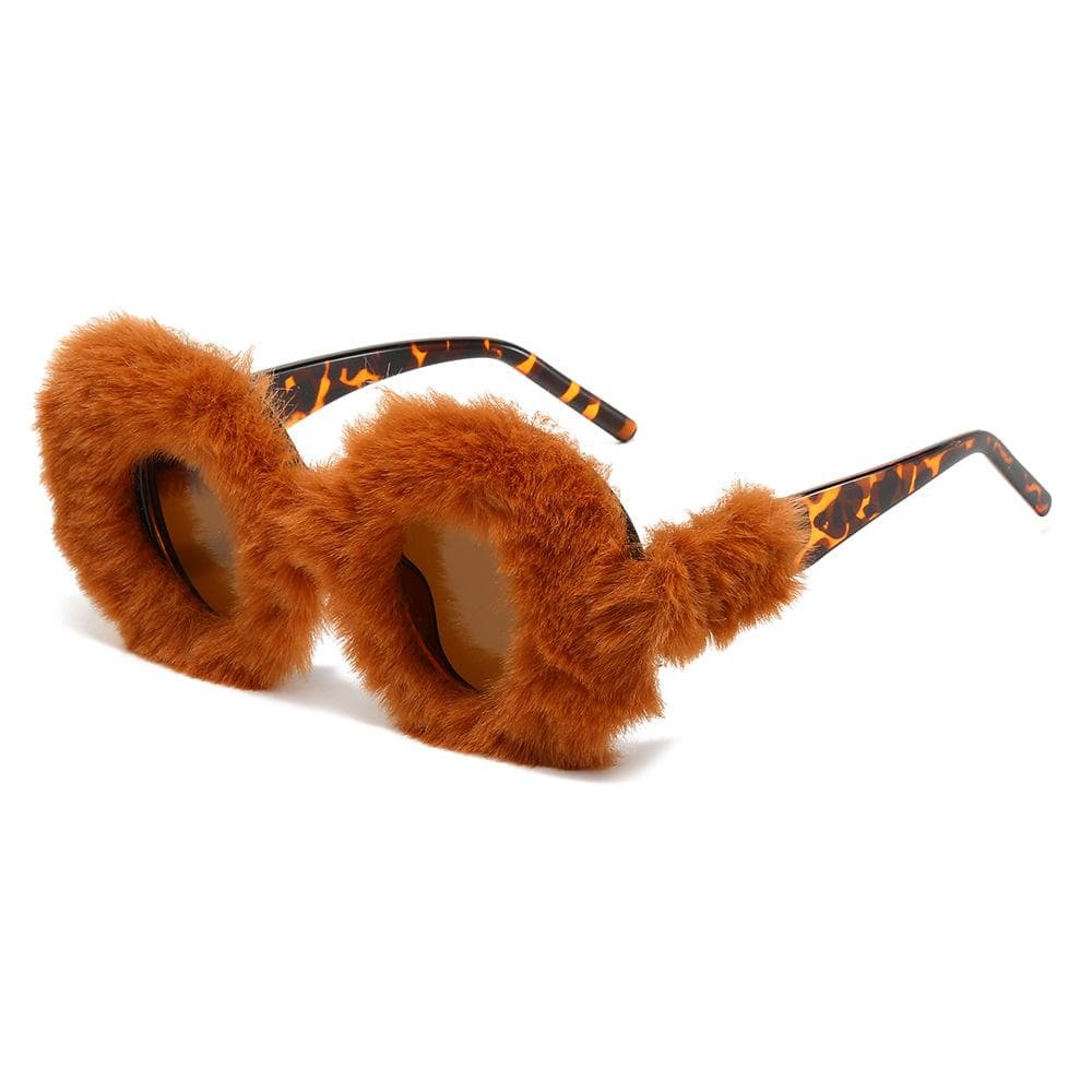 New Arrival Round Plush Sunglasses Women Vintage Oversized Winter Thermal Fluffy Eyewear UV400 Party Decorative Glasses as picture