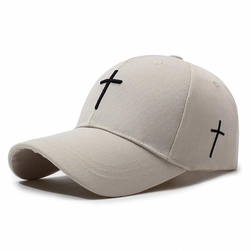 Spring New Arrival Cross 3D Embroidery Baseball Cap. It's suitable for both men and women, perfect for outdoor sun protection. ivory