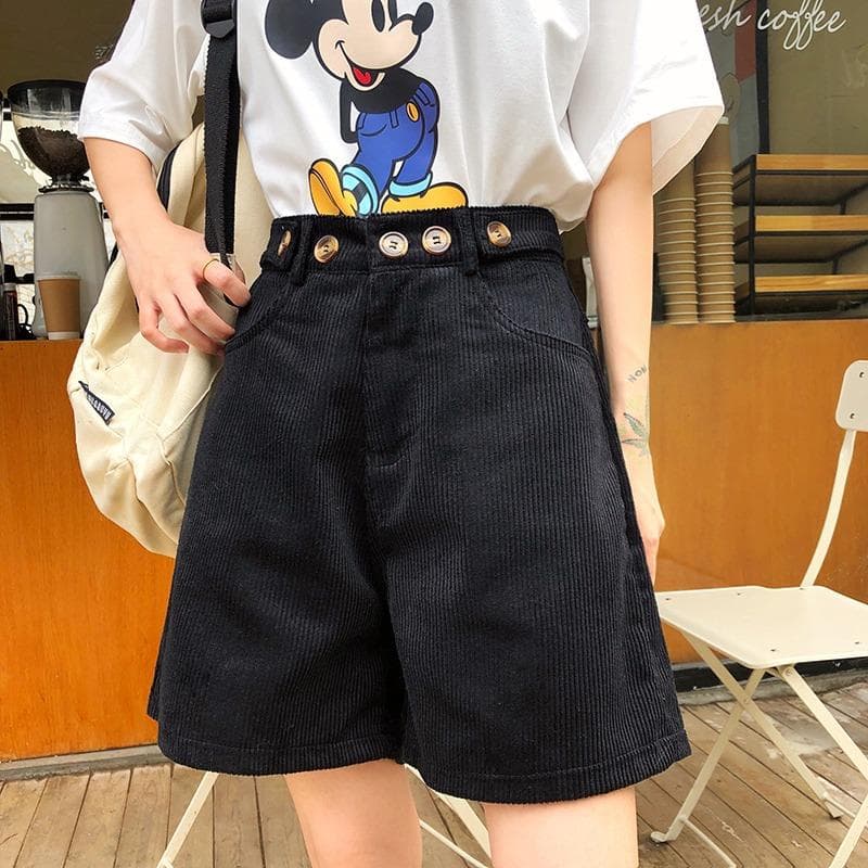 Casual Pants for Women Fashionable Retro Green Corduroy Shorts Loose Straight Pants for Women XL black