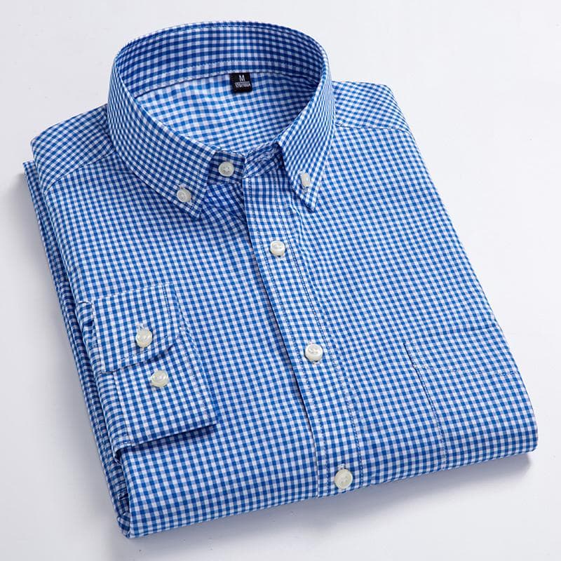 Men's 100% Cotton Plaid Long Sleeve Shirt - All-Season Comfortable Soft Regular Fit Casual Button Down Shirt for Stylish Versatile Outfits 2XL blue