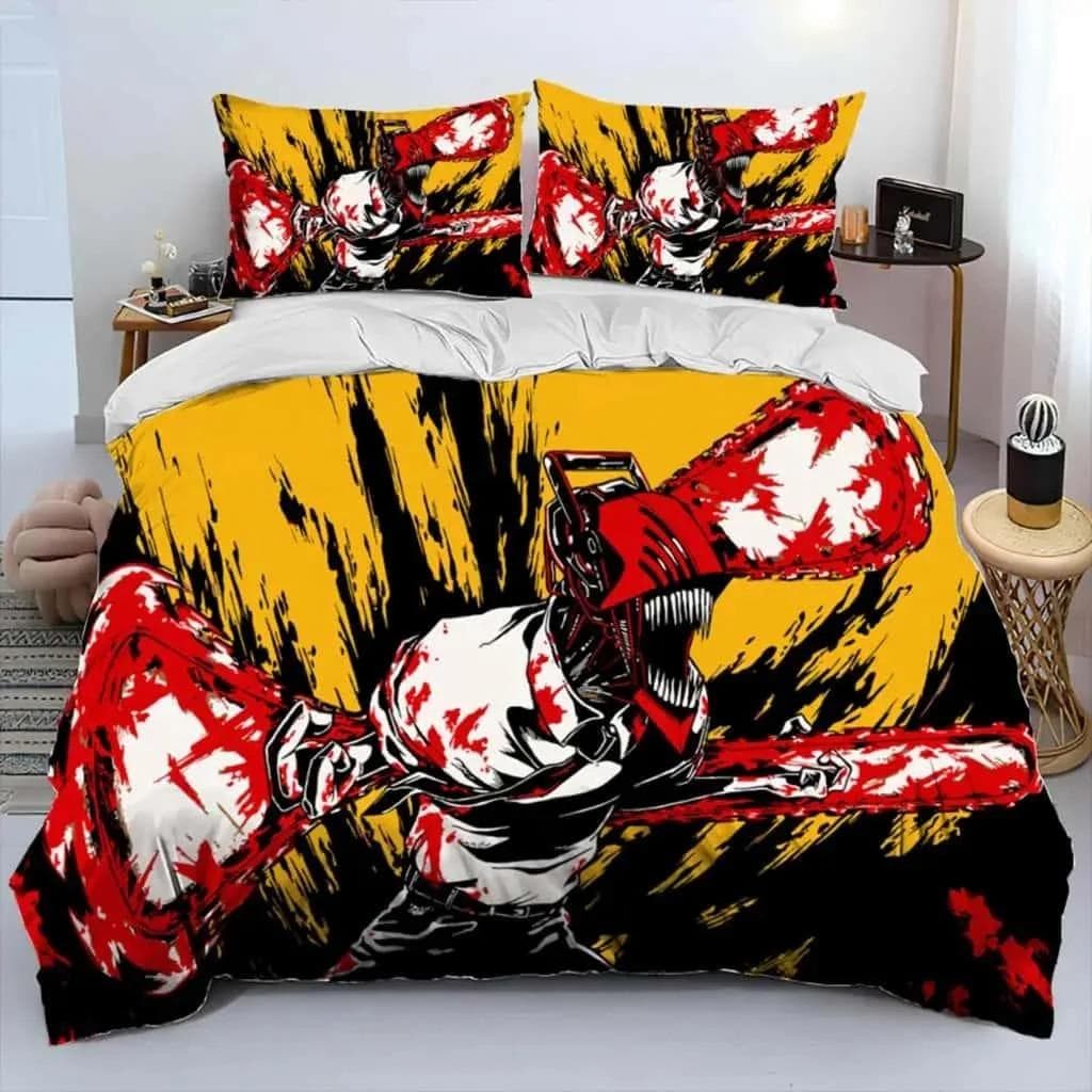 3D Anime Chainsaw Man Denji Cartoon Comforter Bedding Set,Duvet Cover Bed Set Quilt Cover Pillowcase,king Queen Size Bedding Set AU Single 140x210cm