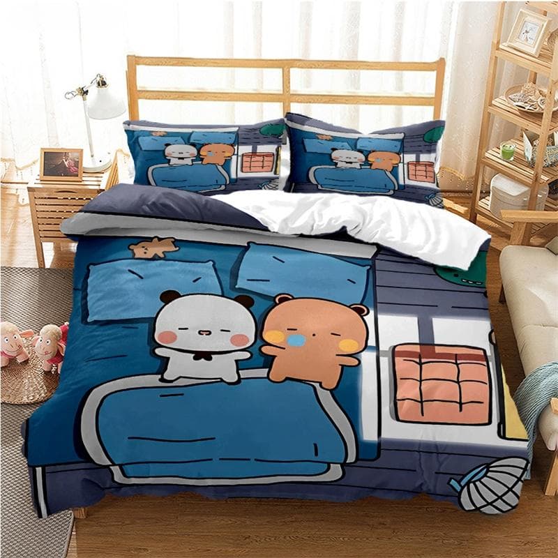 Cute BuBu Bear kawaii Bedding set Cartoon Anime All Season Duvet Cover Soft Quilt Cover and Pillowcases Single/Double/Queen/King 135X200cm-2pcs