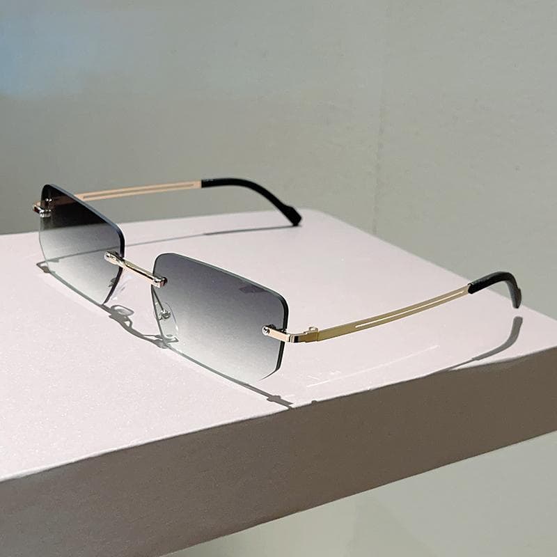 KAMMPT Rimless Rectangle Sunglasses Men Women Vintage Fashion Gradient Lens Trendy Casual Sun Glasses New Brand Design as picture shows