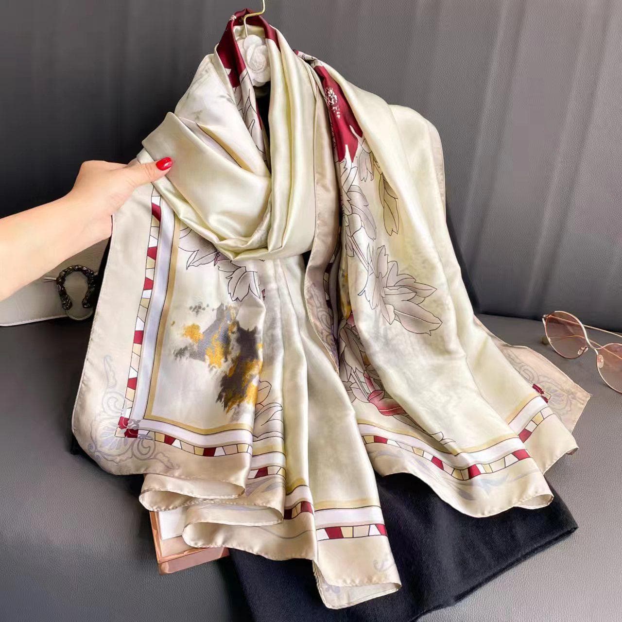 High-End Summer Silk Scarf - Long, Fashionable Sunscreen Shawl for Women 90x180