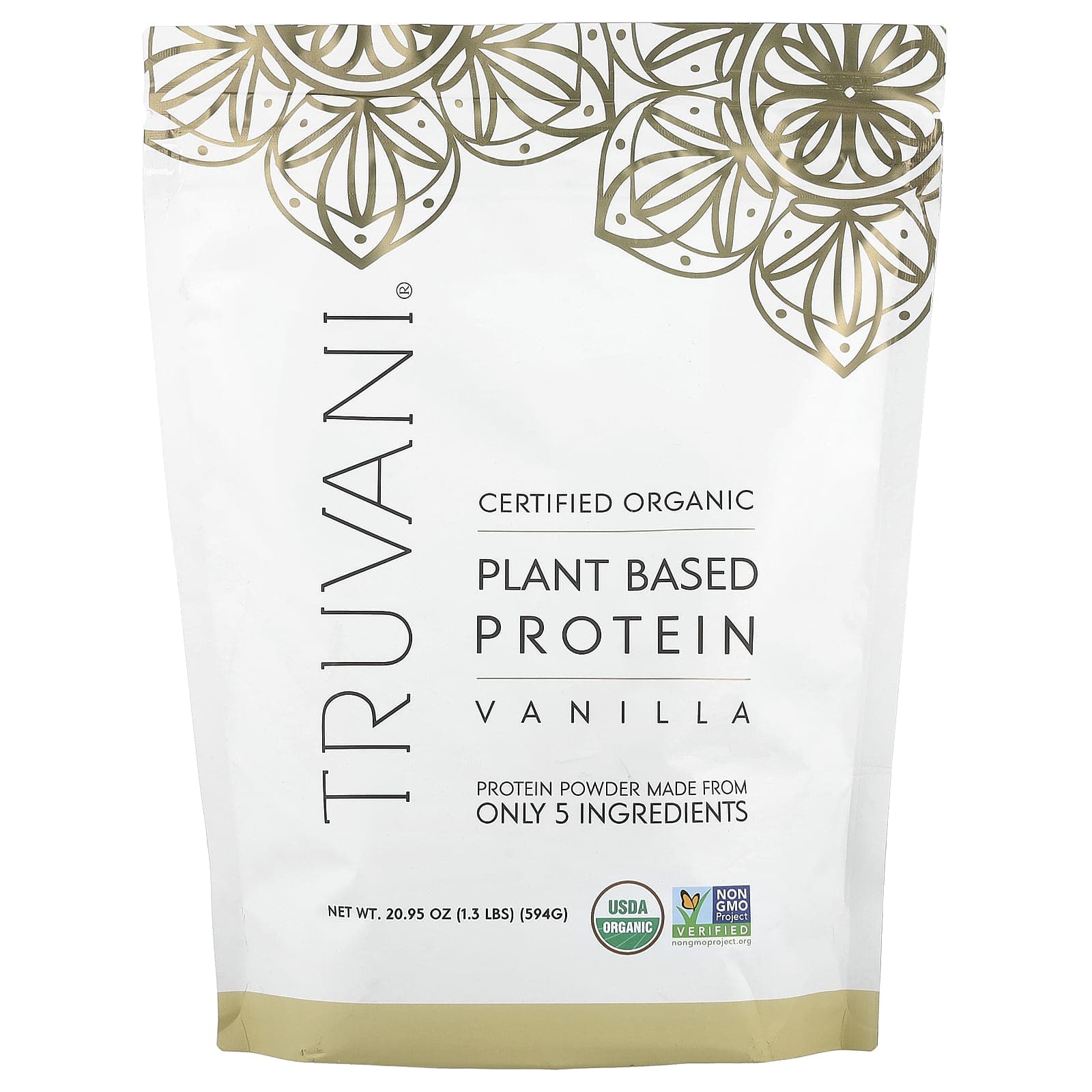 Truvani, Organic Plant-Based Protein, Vanilla, 1.2 LBS (534 g)