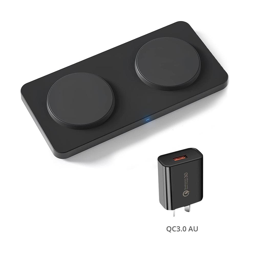 30w Dual Magnetic 2 In 1 Stand Wireless Charger For Iphone/samsung/huawei Mobile Phone For Apple Airpods/earbuds Chargers add AU plug black