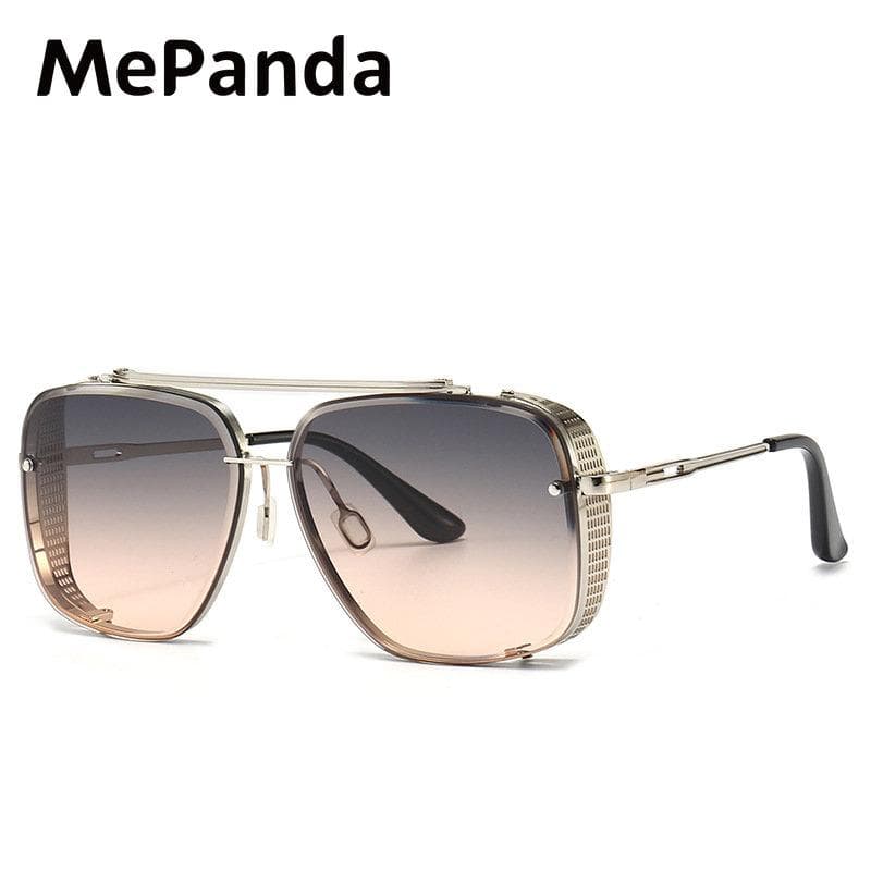 MePanda Unisex square metal double-beam retro personality fashion sunglasses,UV400 brown/grey