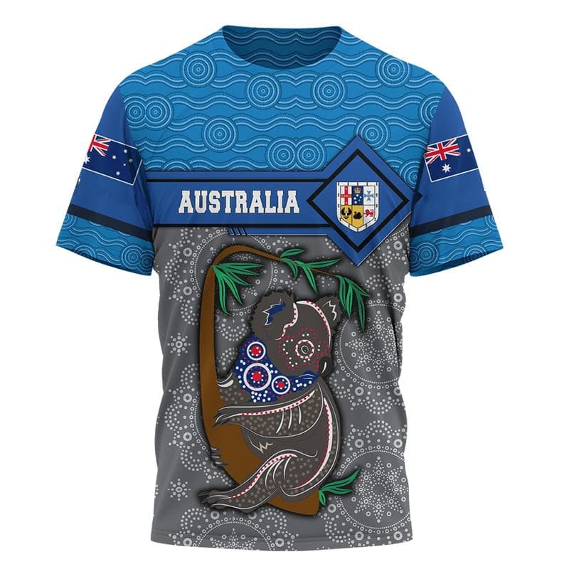 Australian Flag Kangaroo Aboriginal Painting 3D Printed Summer Men's Short-Sleeved Round Neck Daily Comfortable Outdoor T-shirt XXL