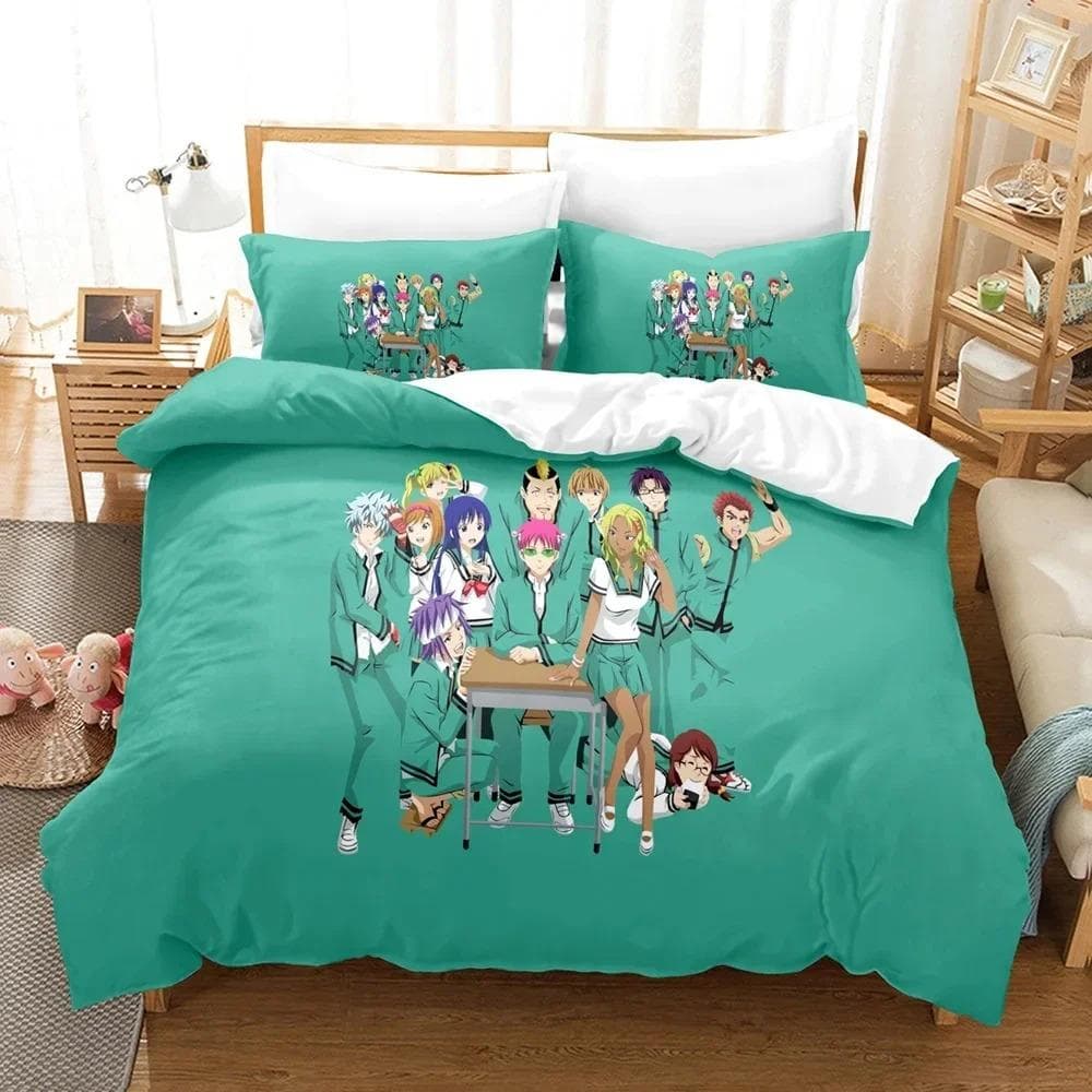 Anime Disastrous Life of Saiki K Bedding Set Duvet Cover Bed Set Quilt Cover Pillowcase Comforter king Queen Size Boys Adult 70x133cm 2pcs