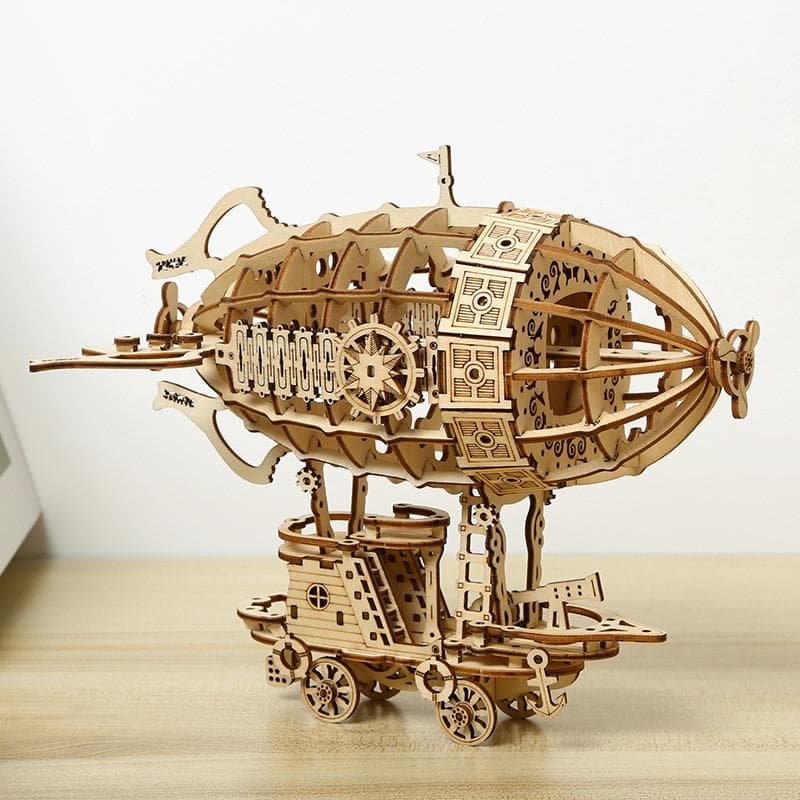 Creative Airship Model DIY 3D Wooden Puzzle Building Block Kits Assembly Toy Birthday Gift For Kids Adult Home Decor tan