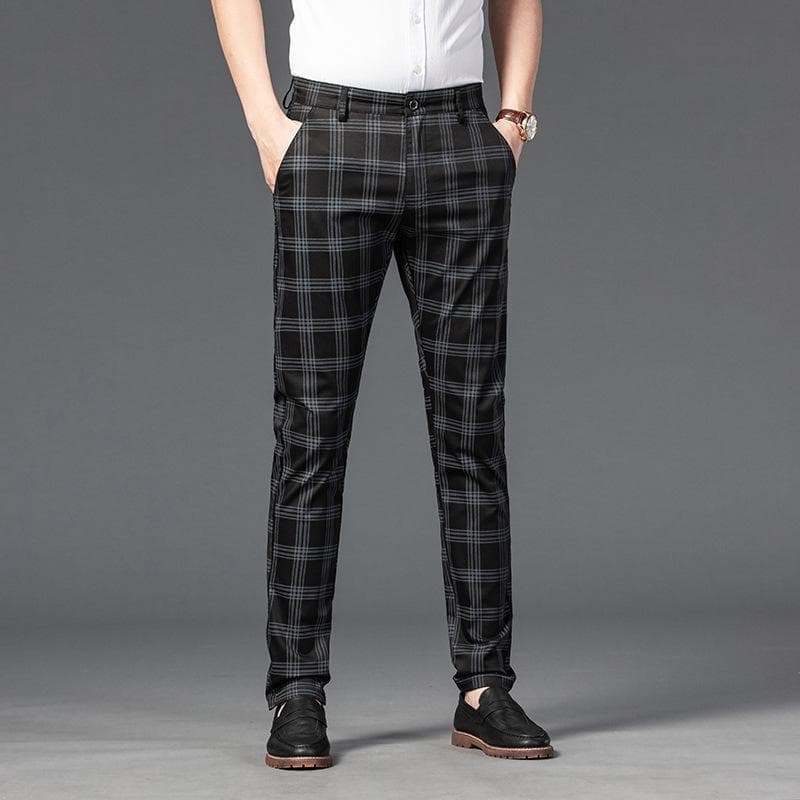 High-quality Business Men's Plaid Pants Straight Leg Slim Pants Casual Pants Long Pants 31 black