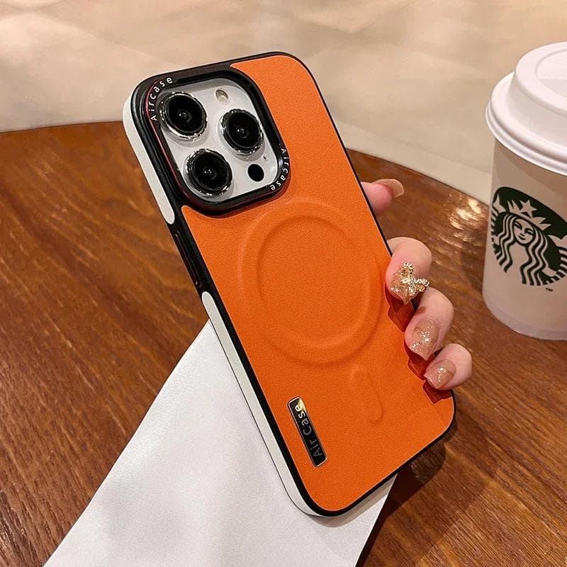 Luxury Matte Leather Magnetic For Phone Case For iPhone 15 Pro Max 14 13 12 Wireless Charging Shockproof Bumper Cover For iPhone 12Pro Max