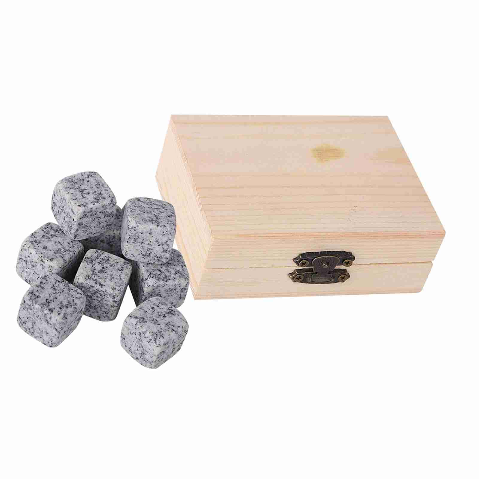 9Pcs Whisky Wine Chilling Stones Set Home Drink Chiller Stones Rocks Wooden Box Sesame White white