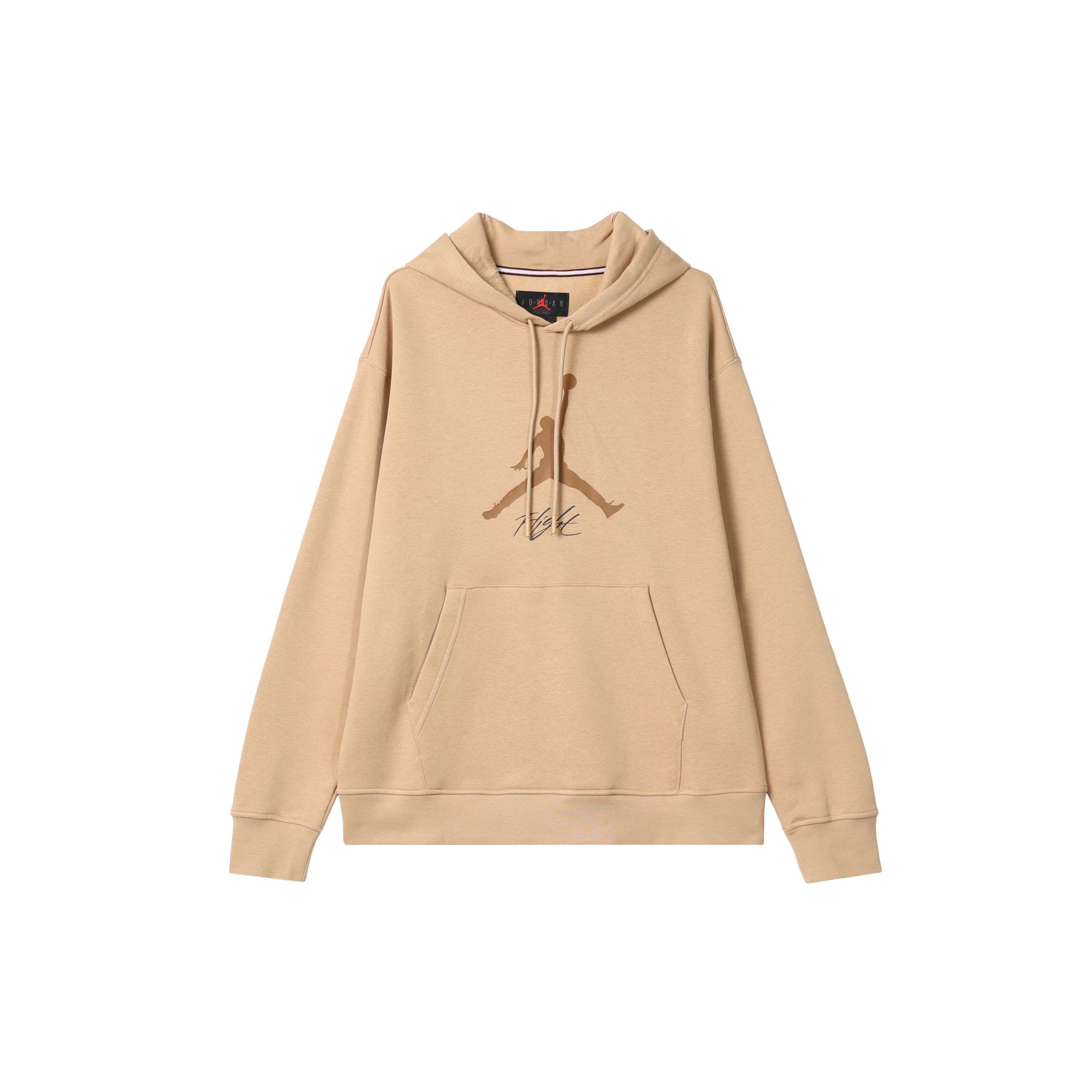 Jordan Essentials Logo Print Hoodie Long Sleeve Sweatshirt Men Tops Khaki FD7546-200 L