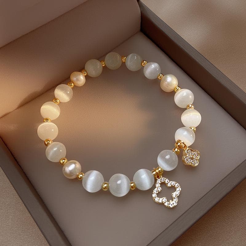 Elegant Crystal Bracelet White Stone Lucky Four Leaf Clover Bracelets for Women Jewelry Gift
