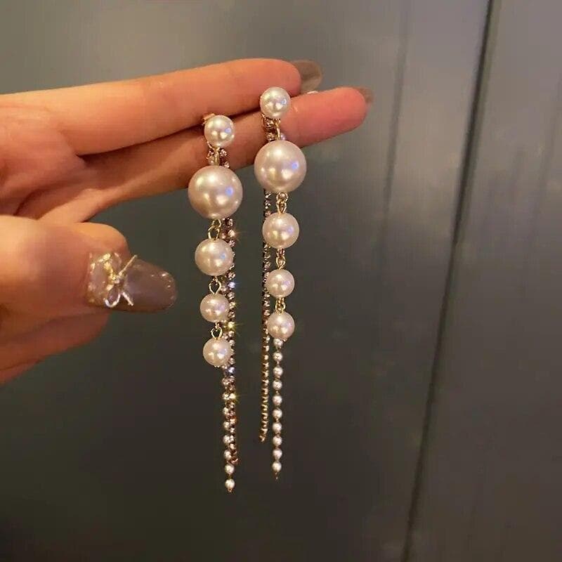Long Imitation Pearl Tassel Dangle Earrings For Women Trendy Drop Earrings Vintage Party Jewelry Gift