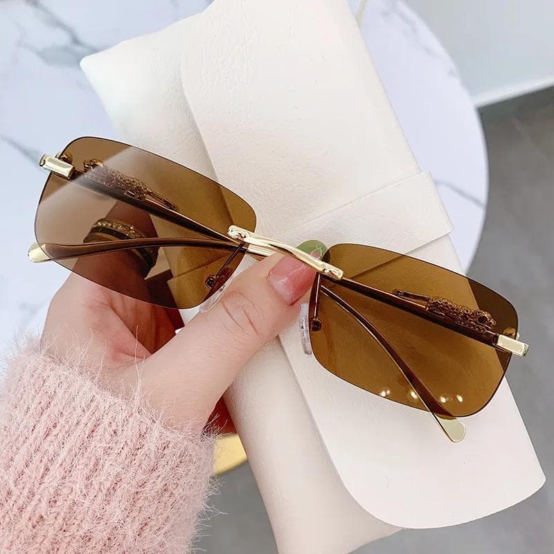Vintage Square Sunglasses Small Women Rimless Sun Glasses Luxury Brand Metal UV400 Eyewear