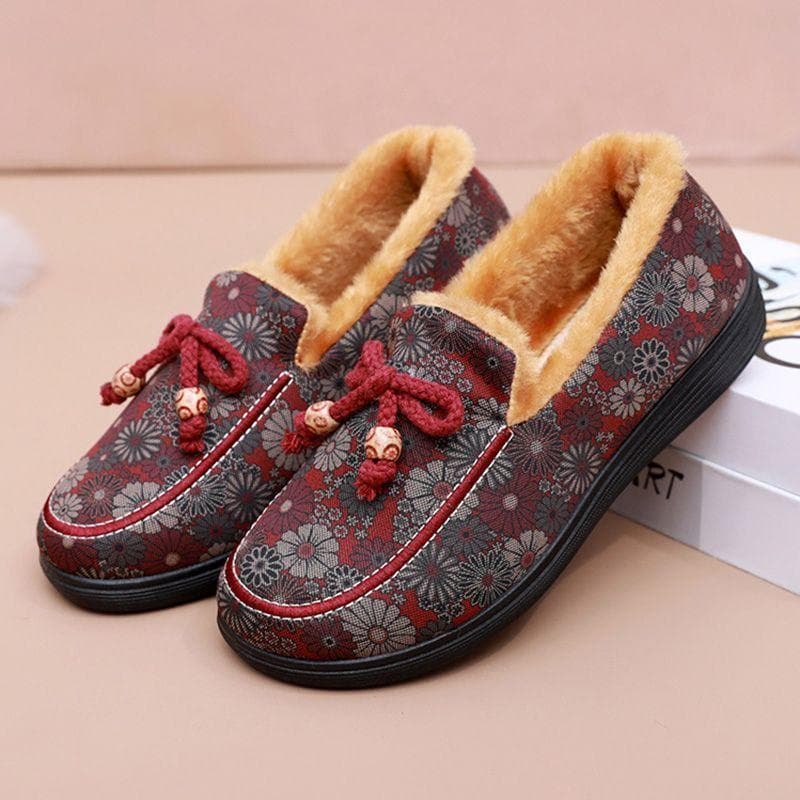 Winter Cloth Shoes, Women's Cotton Shoes, Middle-aged and Elderly Flat Shoes with Plush Insulation and Anti Slip Cotton Boots 42