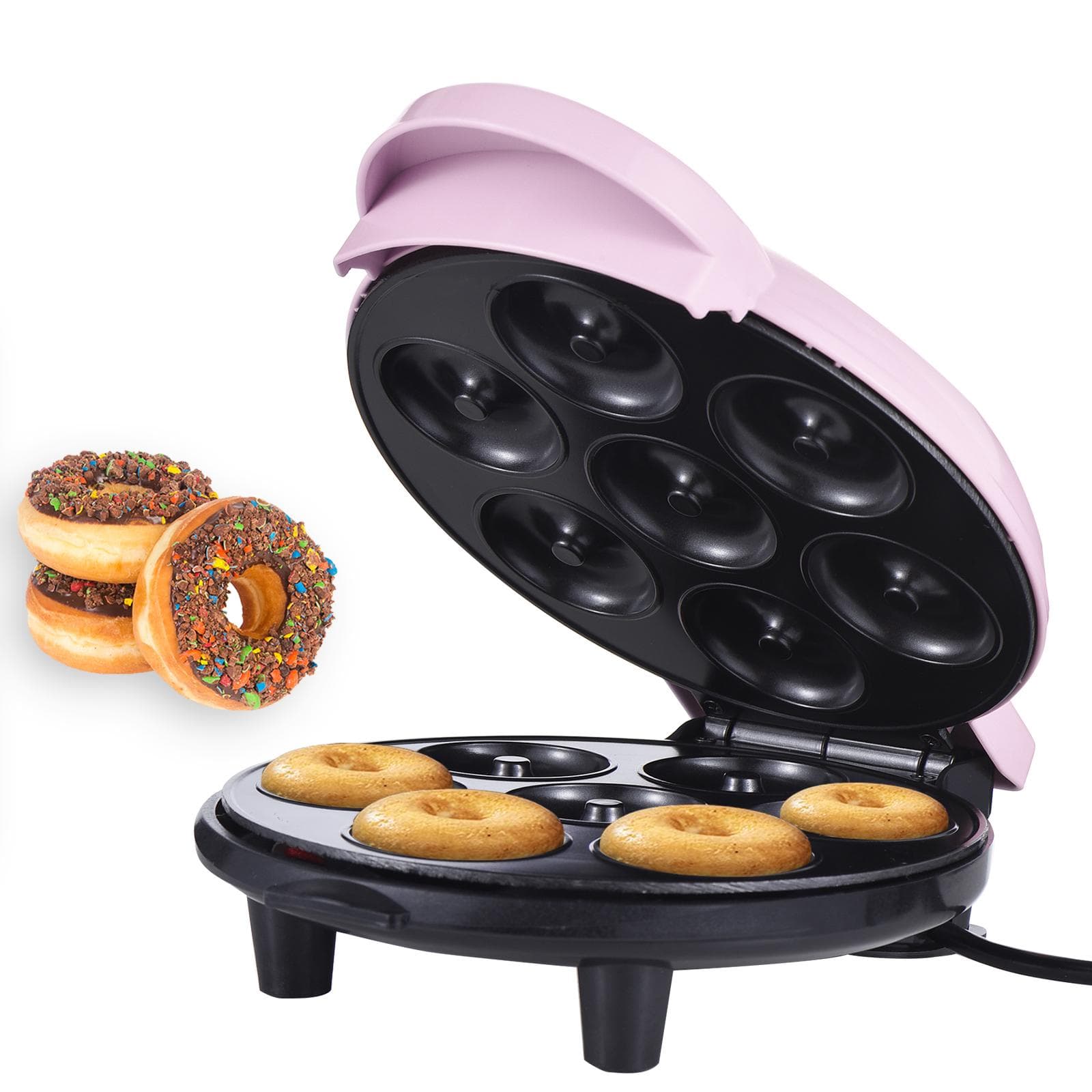 Dash Mini Donut Maker Machine Makes 7 Doughnuts 700W Double-sided Heating Non-stick Coating US Plug pink