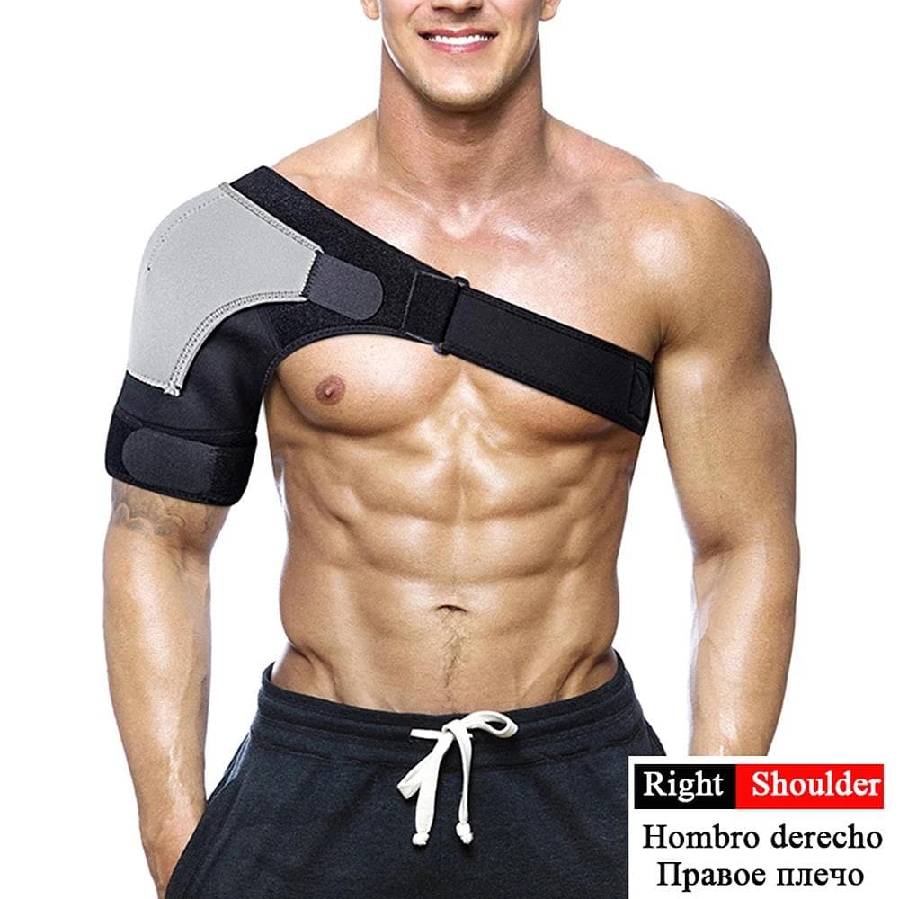 Adjustable Breathable Gym Sports Care Single Shoulder Support Back Brace Guard Strap Wrap Belt Band Pads Black Bandage Men Women