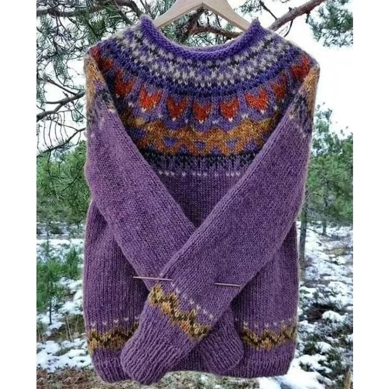YYFS Women's Fashion Casual Fall Winter Long Sleeve O-Neck Sweaters XXXXL purple