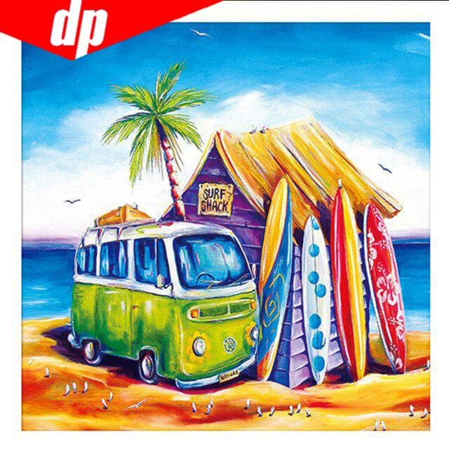 Diamond Painting 5D DIY Diamond Painting Sea Surf Shack Diamond Embroidery Cross Stitch 30x30