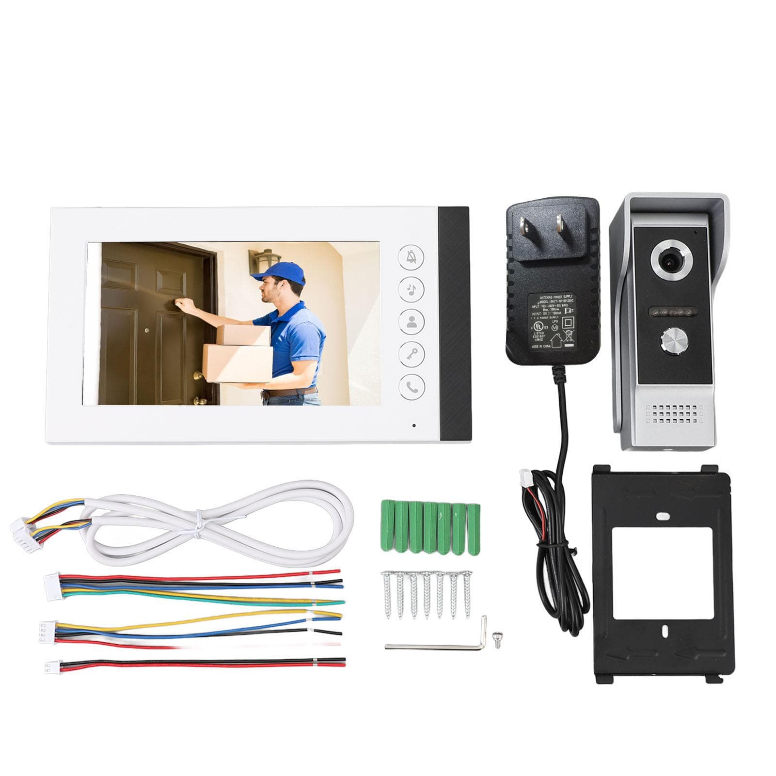 7 Inch HD Screen Monitor Video Intercom Doorbell Infrared Night Vision 90 Degree Wide Angle Smart