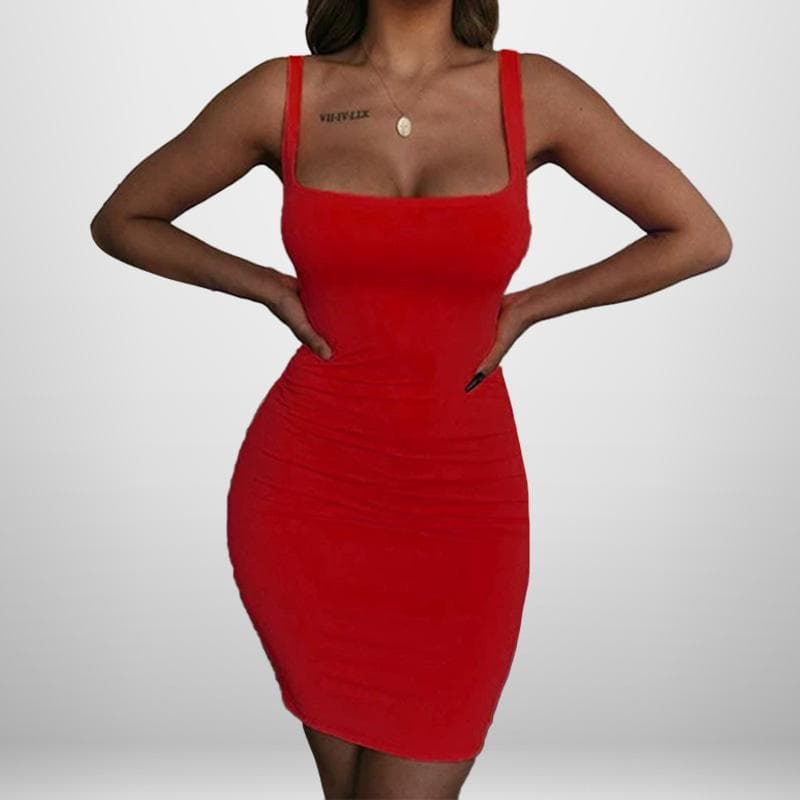 Women's New Temperament, Elegant and Fashionable Sexy Hip-covered Solid Color Sleeveless Dress M red